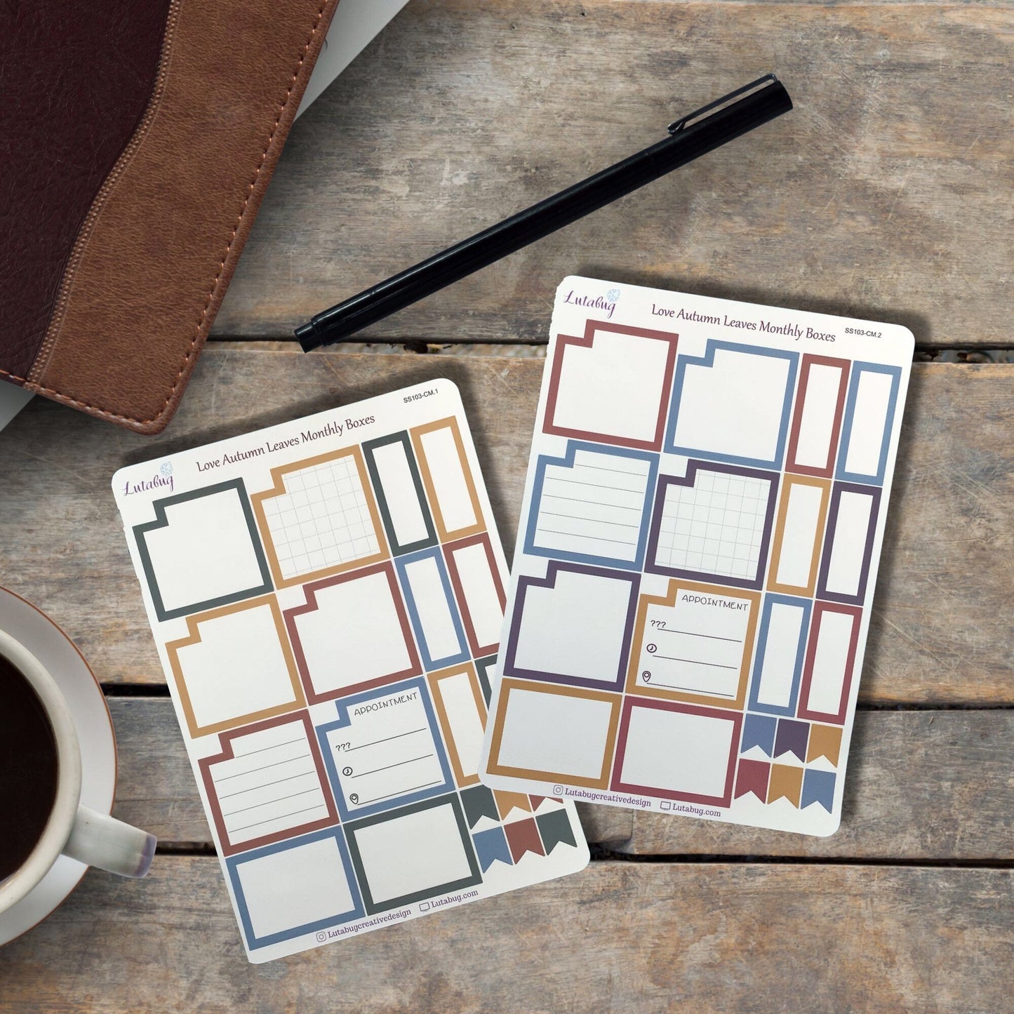 Autumn Leaves, Monthly Classic Size, Planner Box Stickers, Functional Monthly Planner Stickers, Calendar Boxes