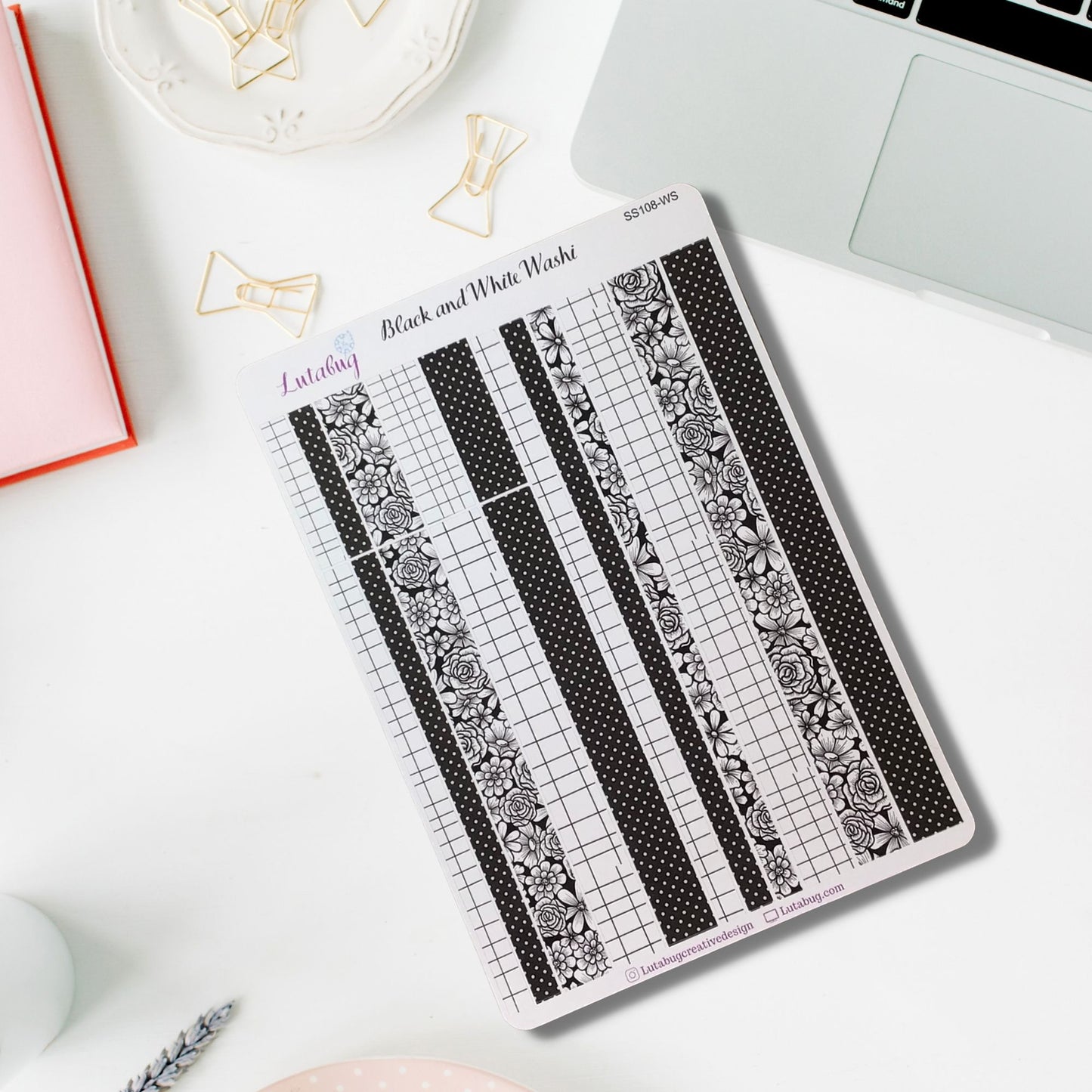 Black and White Washi Strips Sticker Sheet, HP Classic size