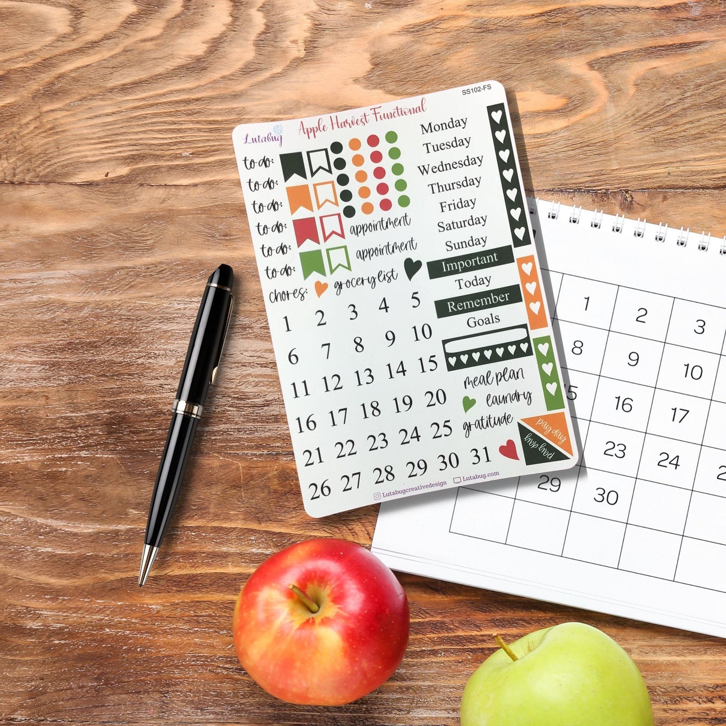 Apple Harvest Weekly Functional Planner Sticker Sheet