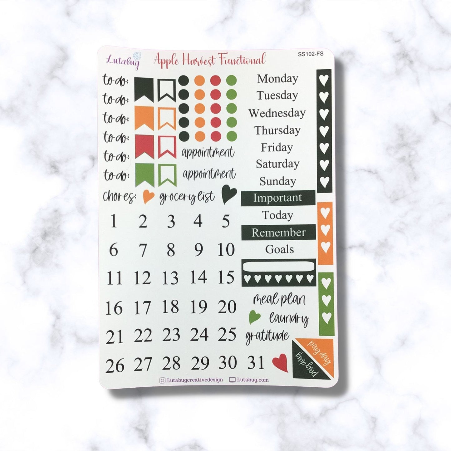 Apple Harvest Weekly Functional Planner Sticker Sheet