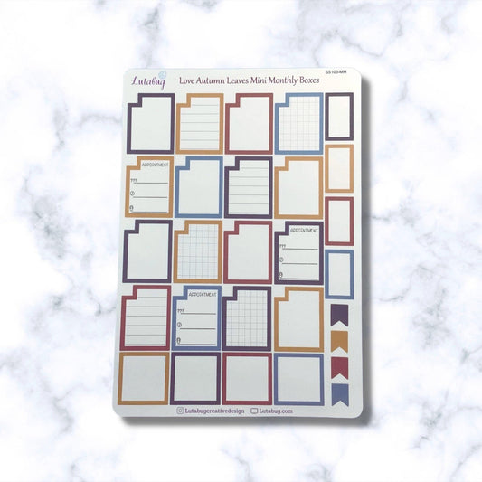 Autumn Leaves, Mini Monthly Boxes, Planner Box Stickers, Mini Calendar Boxes