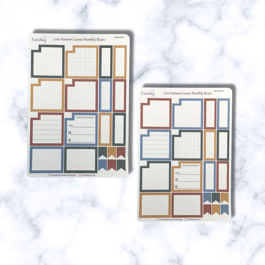 Autumn Leaves, Monthly Classic Size,  Planner Box Stickers, Functional Monthly Planner Stickers, Calendar Boxes