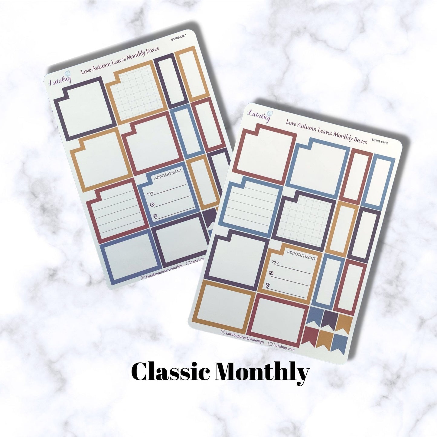 Autumn Leaves, Monthly Classic Size,  Planner Box Stickers, Functional Monthly Planner Stickers, Calendar Boxes