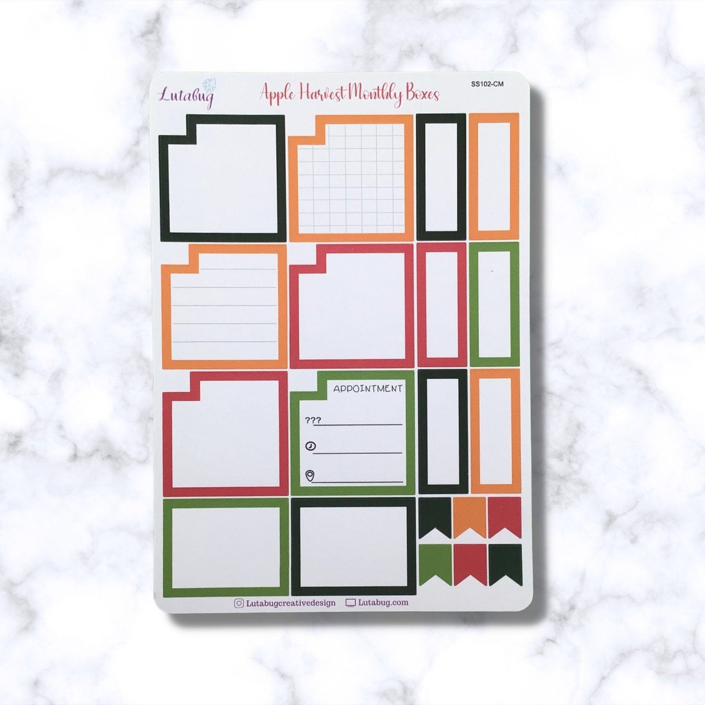 Apple Harvest, Monthly Classic Size, Planner Box Stickers, Functional Monthly Planner Stickers, Calendar Boxes