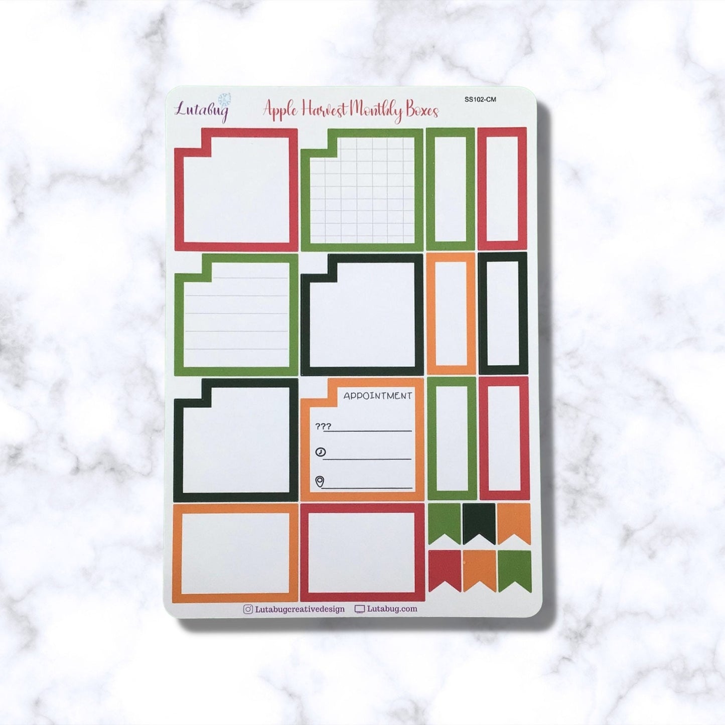 Apple Harvest, Monthly Classic Size, Planner Box Stickers, Functional Monthly Planner Stickers, Calendar Boxes