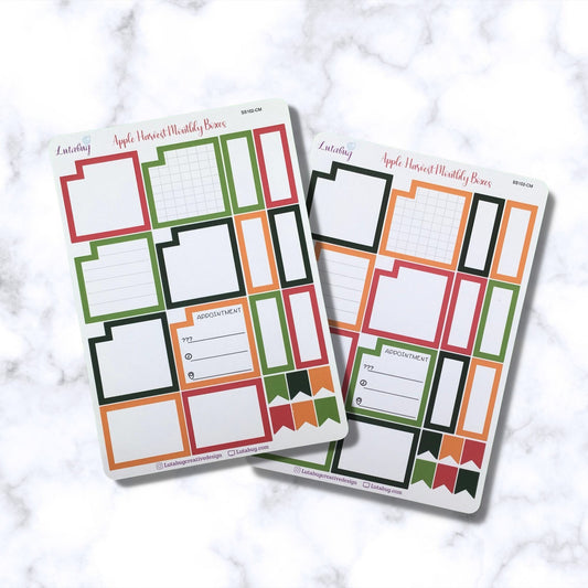 Apple Harvest, Monthly Classic Size, Planner Box Stickers, Functional Monthly Planner Stickers, Calendar Boxes