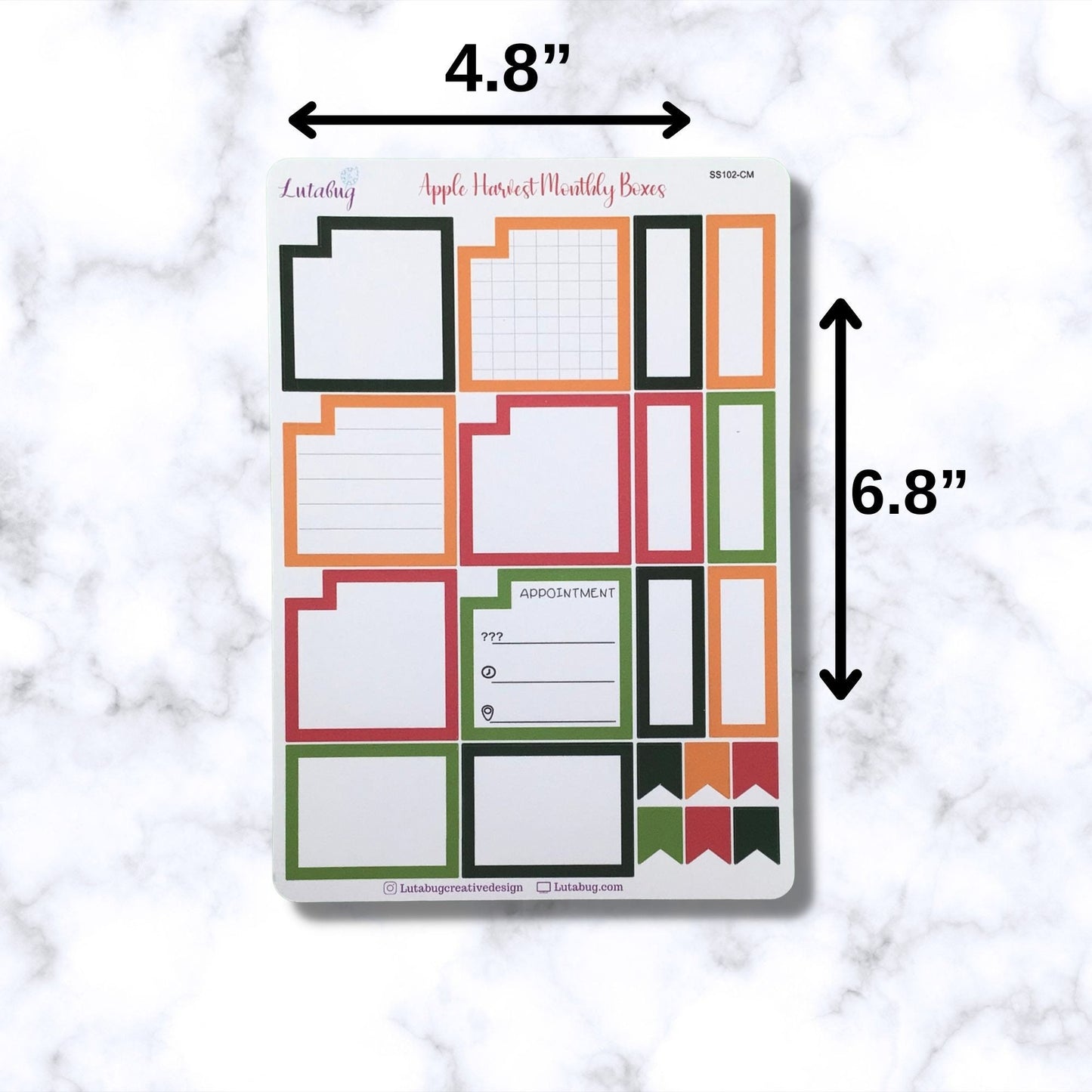 Apple Harvest, Monthly Classic Size, Planner Box Stickers, Functional Monthly Planner Stickers, Calendar Boxes