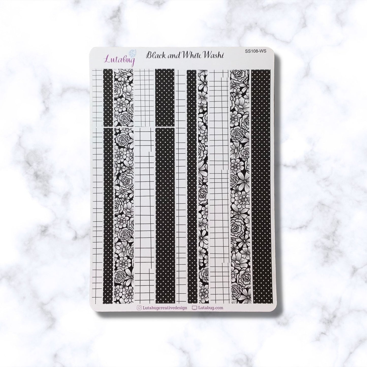 Black and White Washi Strips Sticker Sheet, HP Classic size