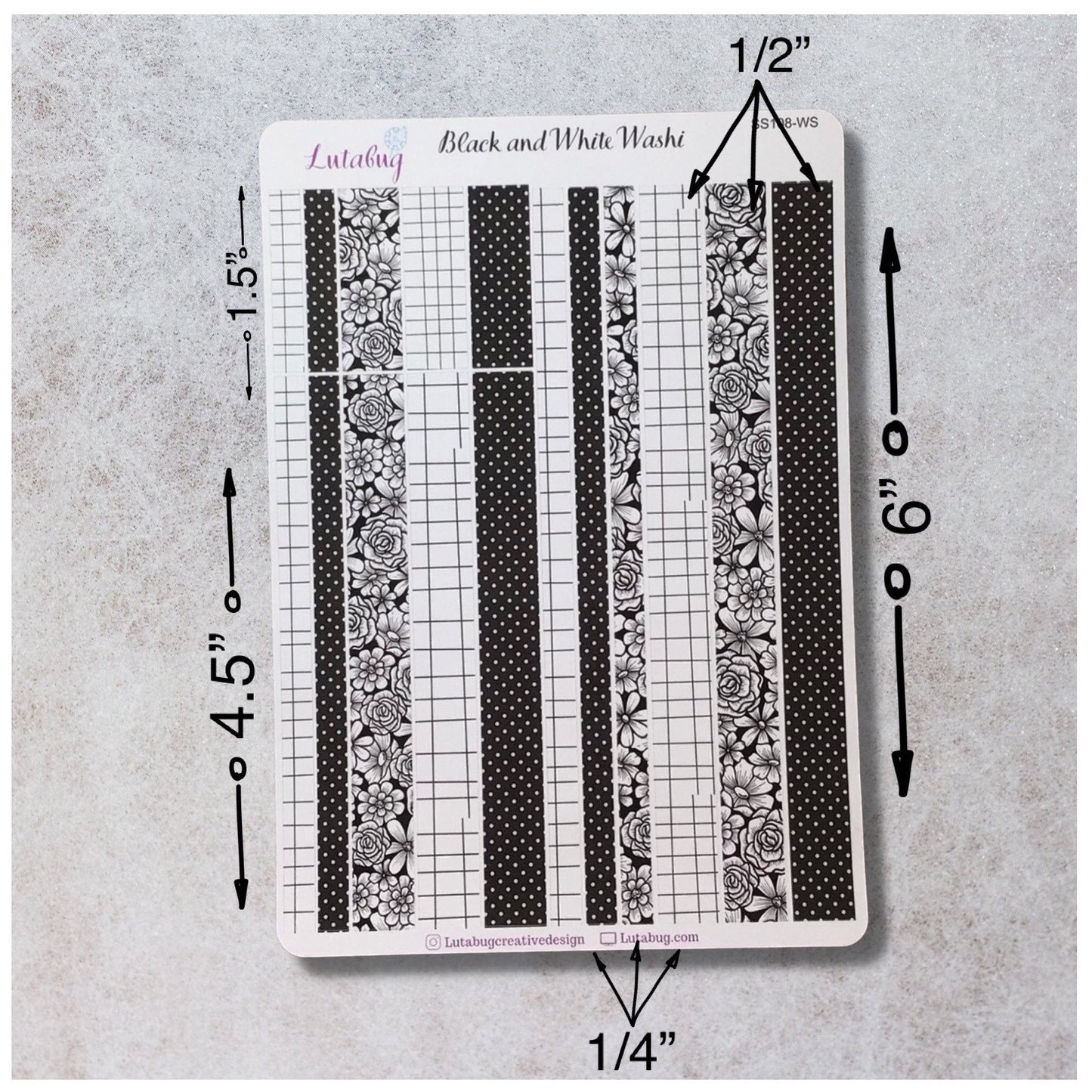 Black and White Washi Strips Sticker Sheet, HP Classic size
