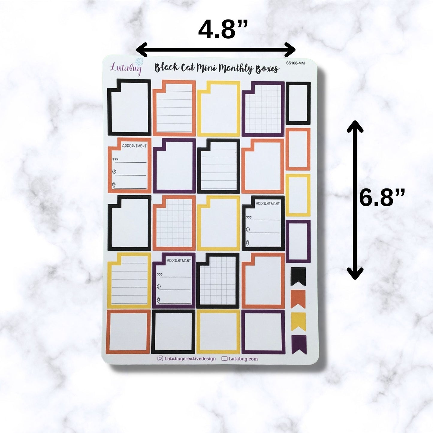 Black Cat, Mini Monthly Boxes, Planner Box Stickers, Functional Halloween Mini Calendar Boxes, Sticker Sheet