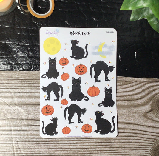 Black Cat, Halloween, Planner or Journal, Deco Sticker Sheet